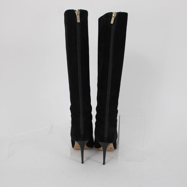 Jimmy Choo Sz 35.5 Black Suede 14" Leather Sole 3" Heel Back Zip w Dust Bag Boot