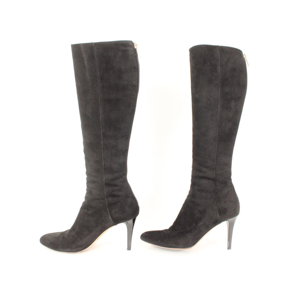 Jimmy Choo Sz 35.5 Black Suede 14" Leather Sole 3" Heel Back Zip w Dust Bag Boot
