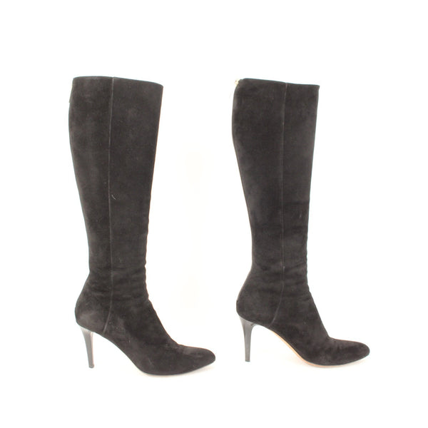 Jimmy Choo Sz 35.5 Black Suede 14" Leather Sole 3" Heel Back Zip w Dust Bag Boot