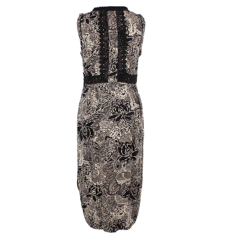 Holding Horses Sz 4 Black Ivory Fringe Lace Accent Round Split Hi Lo Rayon Dress