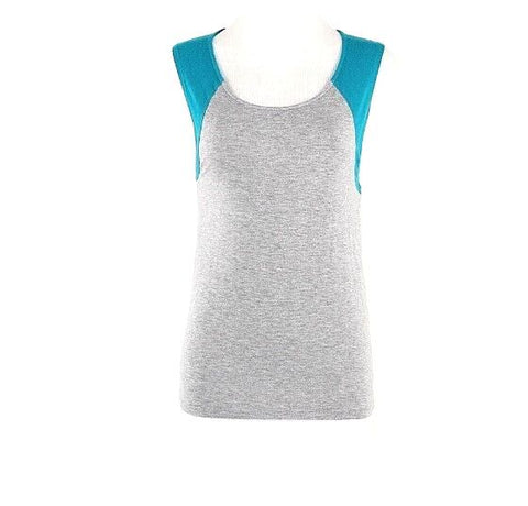 Big Star Tee Sz M Gray Aqua Spandex Rayon Color Block Scoop Neck Knit Top