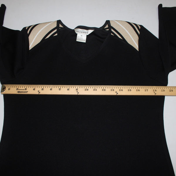 Misook Top Sz M Black White Tan V Neck 3/4 Sleeve 100% Acrylic Top