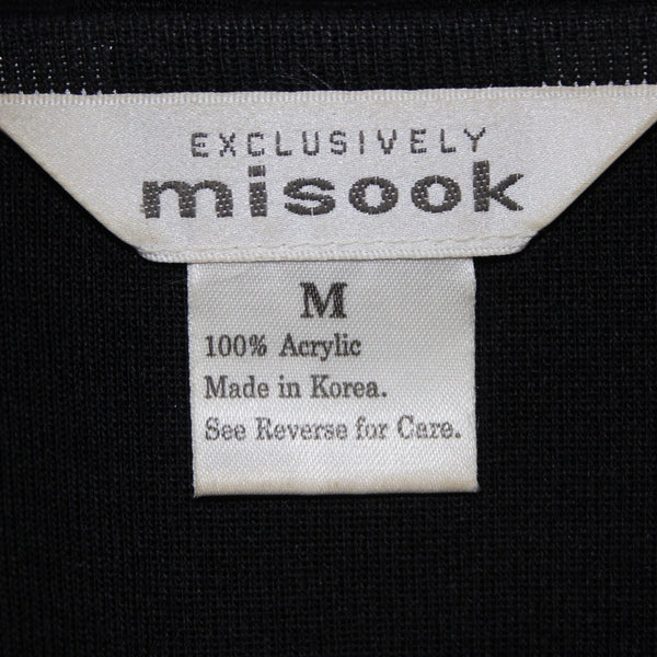 Misook Top Sz M Black White Tan V Neck 3/4 Sleeve 100% Acrylic Top