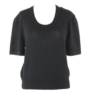 St John Sz M Black Scoop Neck Pullover Santana Knit Wool Blend Top
