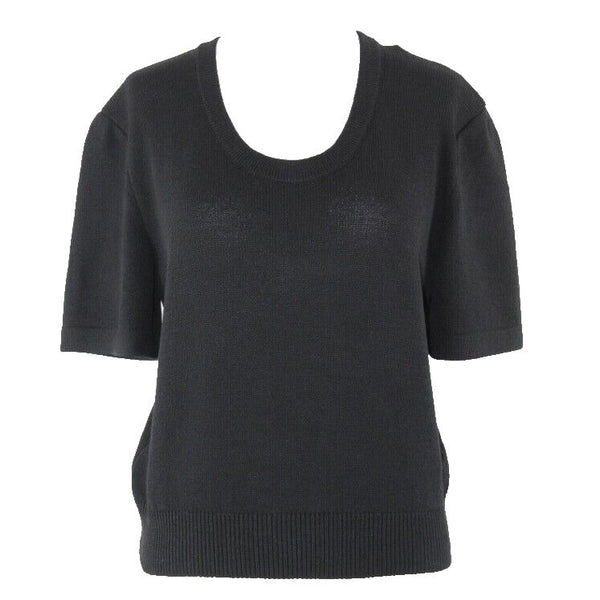 St John Sz M Black Scoop Neck Pullover Santana Knit Wool Blend Top