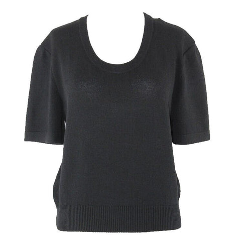 St John Sz M Black Scoop Neck Pullover Santana Knit Wool Blend Top
