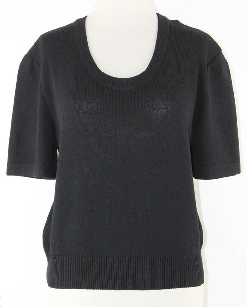 St John Sz M Black Scoop Neck Pullover Santana Knit Wool Blend Top