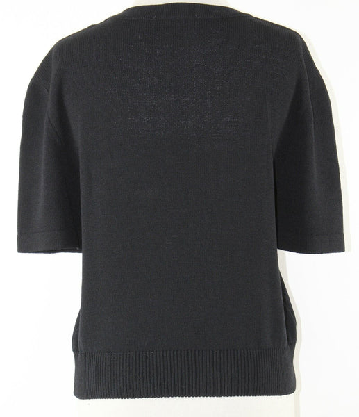 St John Sz M Black Scoop Neck Pullover Santana Knit Wool Blend Top