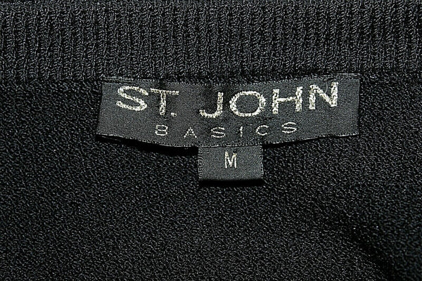 St John Sz M Black Scoop Neck Pullover Santana Knit Wool Blend Top