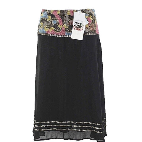 Basil & Maude NEW $160 Sz 6 Black Multi Beaded Tinkerbell Cotton Skirt