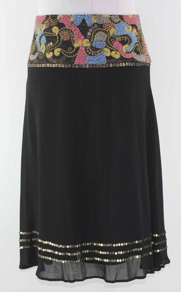 Basil & Maude NEW $160 Sz 6 Black Multi Beaded Tinkerbell Cotton Skirt