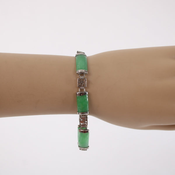 Jade Sterling Silver Bracelet 925 Green Jade Hook Clasp Bracelet