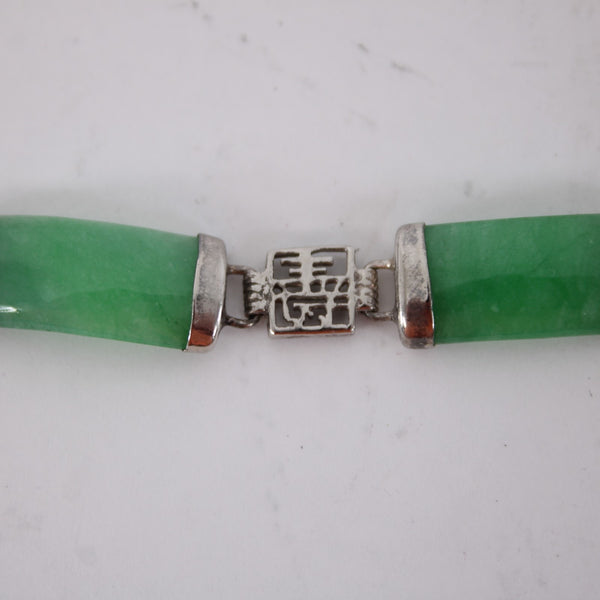 Jade Sterling Silver Bracelet 925 Green Jade Hook Clasp Bracelet