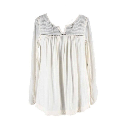 Lucky Sz XS Cream Tan Eyelet Sheer Long Sleeve Cotton Blend Top