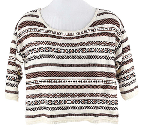 Love By Design NEW $44 Sz M Brown Beige Multi 3/4 Slv 100% Cotton Sweater