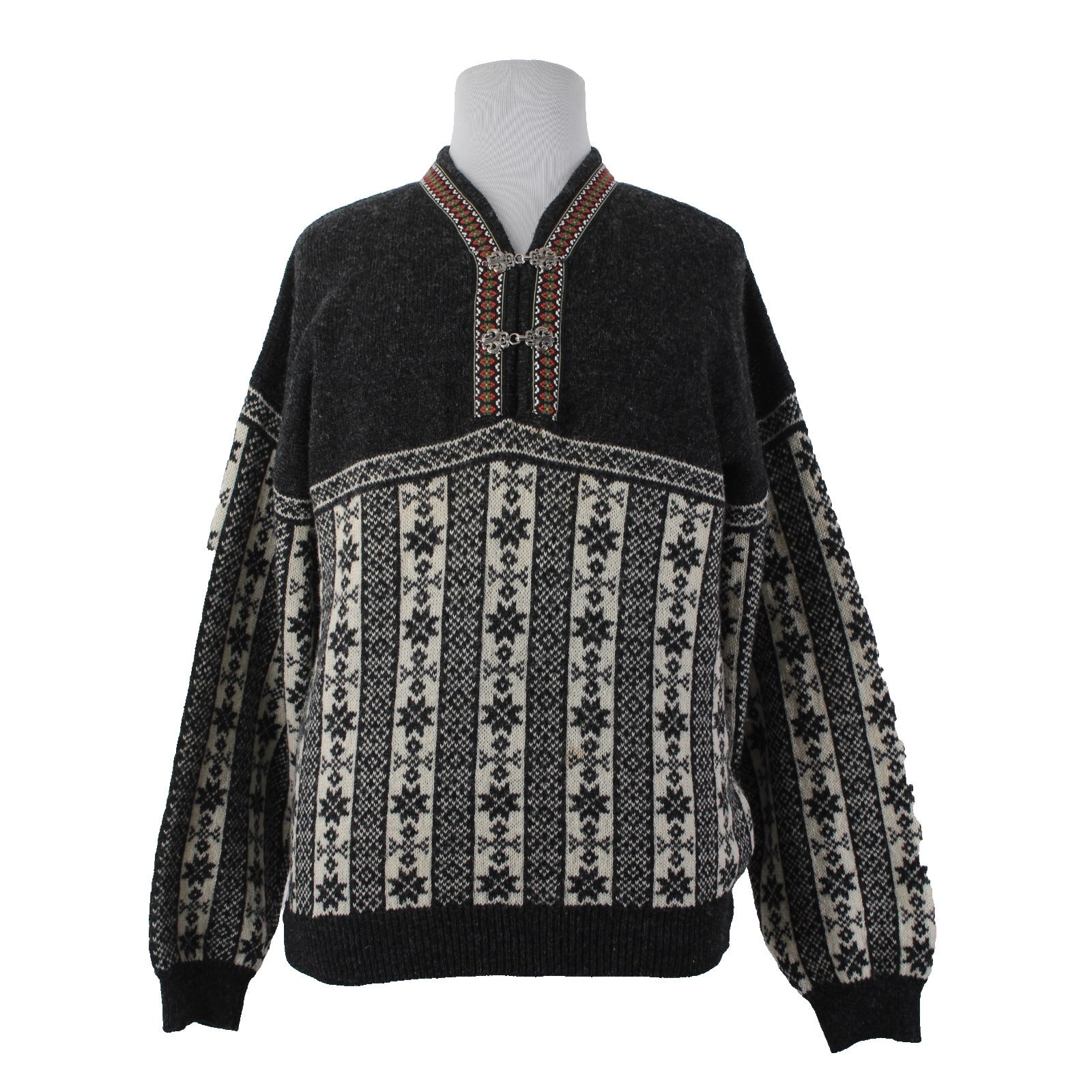 North Peak Nordic Sweater Sz 1X? Black Red Multi 100% Wool Celtic Sweater