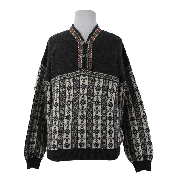 North Peak Nordic Sweater Sz 1X? Black Red Multi 100% Wool Celtic Sweater