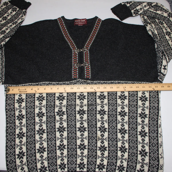 North Peak Nordic Sweater Sz 1X? Black Red Multi 100% Wool Celtic Sweater