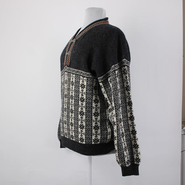 North Peak Nordic Sweater Sz 1X? Black Red Multi 100% Wool Celtic Sweater