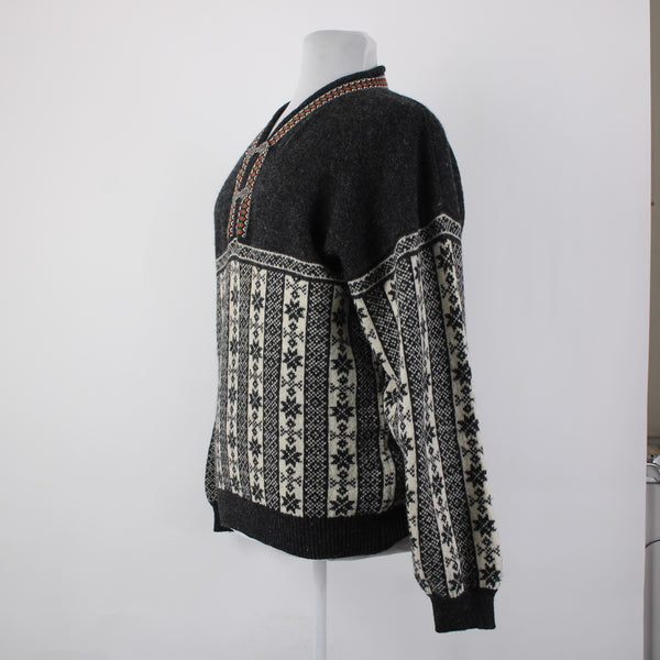 North Peak Nordic Sweater Sz 1X? Black Red Multi 100% Wool Celtic Sweater