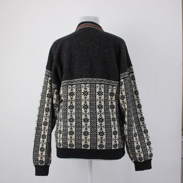 North Peak Nordic Sweater Sz 1X? Black Red Multi 100% Wool Celtic Sweater