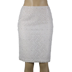 Veronique Young Sz 2 White Lace Beaded Lined 100% Polyester Acetate Skirt