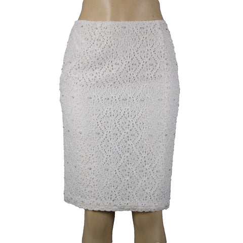 Veronique Young Sz 2 White Lace Beaded Lined 100% Polyester Acetate Skirt