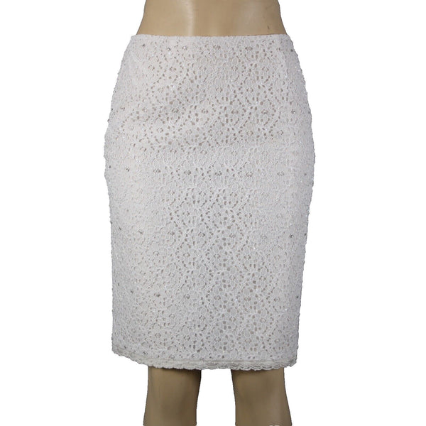 Veronique Young Sz 2 White Lace Beaded Lined 100% Polyester Acetate Skirt