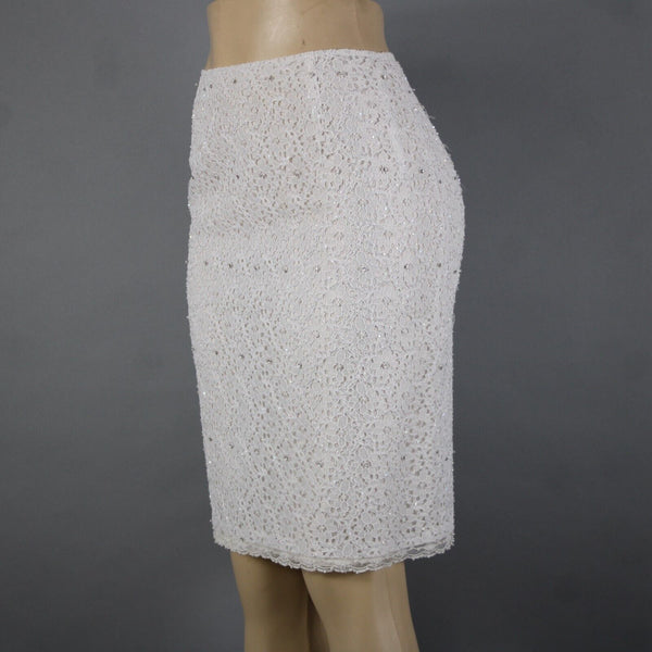 Veronique Young Sz 2 White Lace Beaded Lined 100% Polyester Acetate Skirt