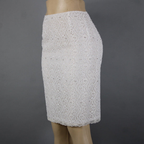 Veronique Young Sz 2 White Lace Beaded Lined 100% Polyester Acetate Skirt