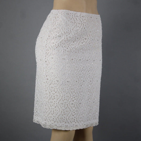 Veronique Young Sz 2 White Lace Beaded Lined 100% Polyester Acetate Skirt