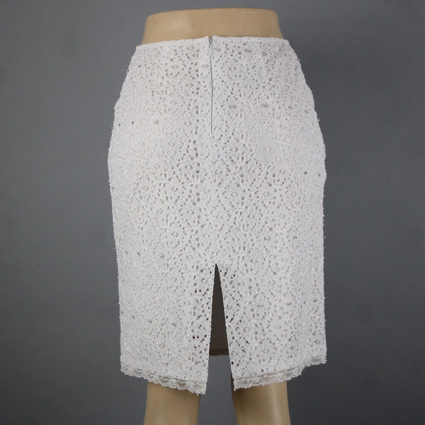 Veronique Young Sz 2 White Lace Beaded Lined 100% Polyester Acetate Skirt