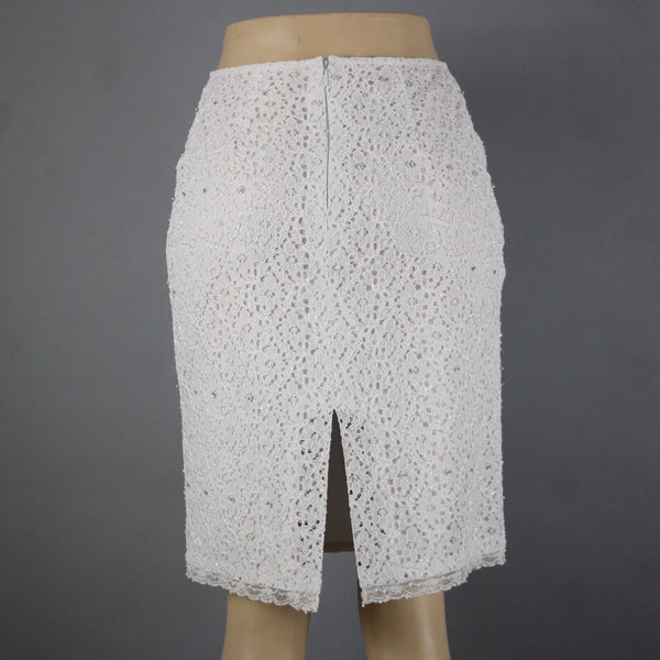 Veronique Young Sz 2 White Lace Beaded Lined 100% Polyester Acetate Skirt