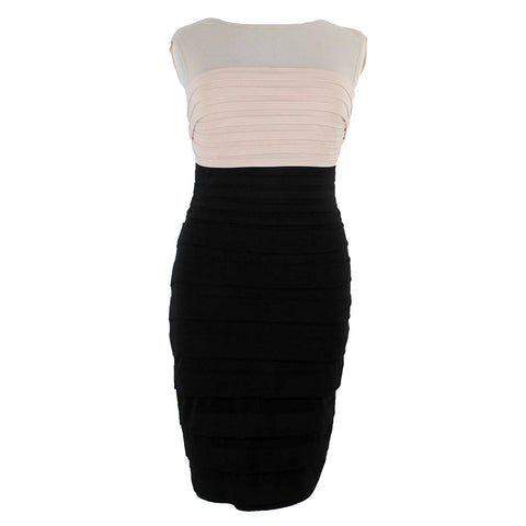 Sangria Sz 14 Sheer Pink Black Tiered Ruffles Bodycon Poly Blend Dress