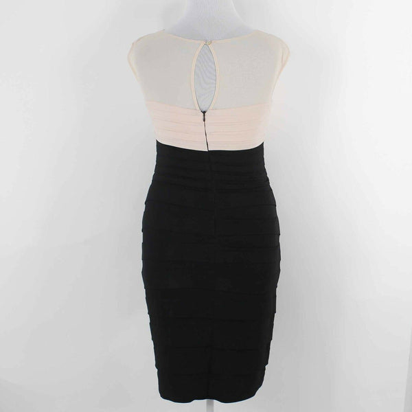 Sangria Sz 14 Sheer Pink Black Tiered Ruffles Bodycon Poly Blend Dress