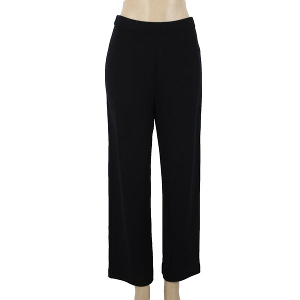 St John Collection Sz 8 x 30 Black High Waisted Wide Leg Santana Knit Pants
