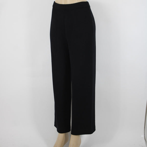 St John Collection Sz 8 x 30 Black High Waisted Wide Leg Santana Knit Pants