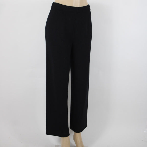 St John Collection Sz 8 x 30 Black High Waisted Wide Leg Santana Knit Pants