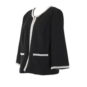 Joan Rivers Sz M Black Faux Pearls Lined Polyester Cotton Cardigan Sweater