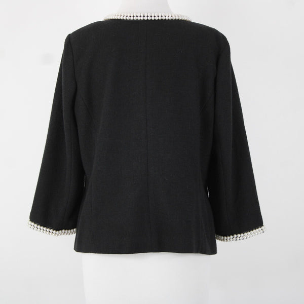 Joan Rivers Sz M Black Faux Pearls Lined Polyester Cotton Cardigan Sweater