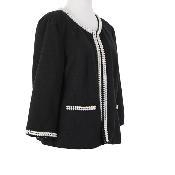 Joan Rivers Sz M Black Faux Pearls Lined Polyester Cotton Cardigan Sweater