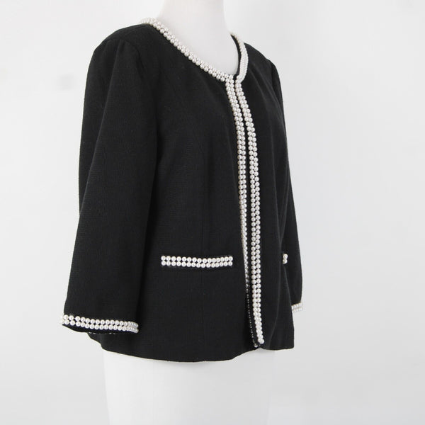 Joan Rivers Sz M Black Faux Pearls Lined Polyester Cotton Cardigan Sweater