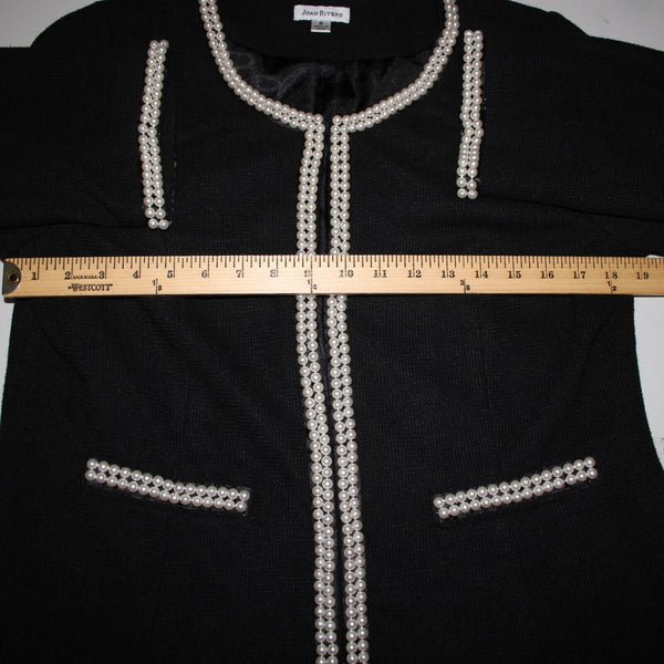 Joan Rivers Sz M Black Faux Pearls Lined Polyester Cotton Cardigan Sweater