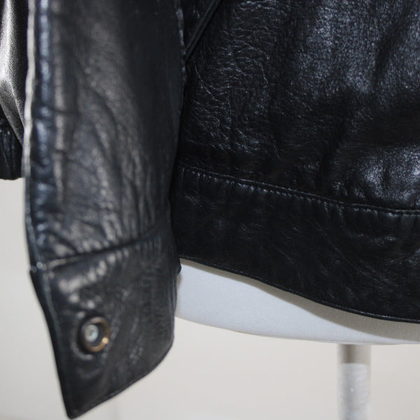 Vakko Sz S Vintage Oversize 80's Black Collared Pocketed Lined Leather Jacket