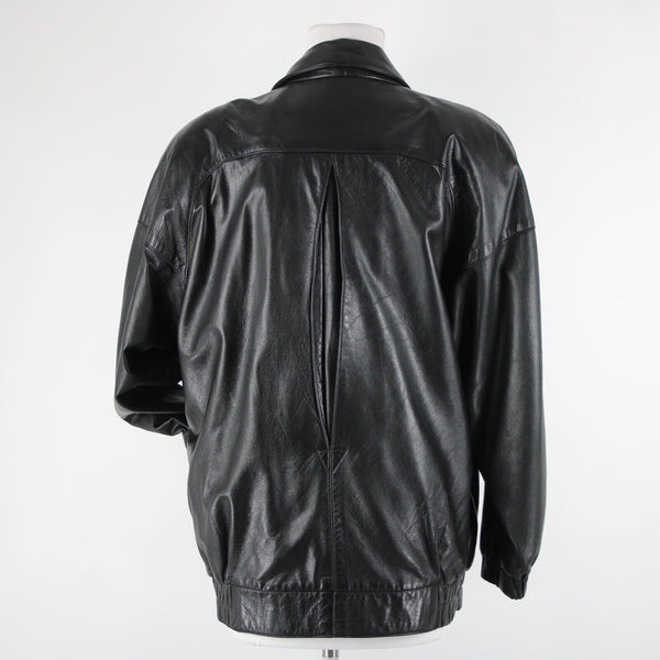 Vakko Sz S Vintage Oversize 80's Black Collared Pocketed Lined Leather Jacket