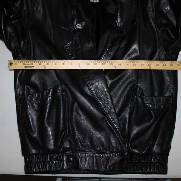 Vakko Sz S Vintage Oversize 80's Black Collared Pocketed Lined Leather Jacket