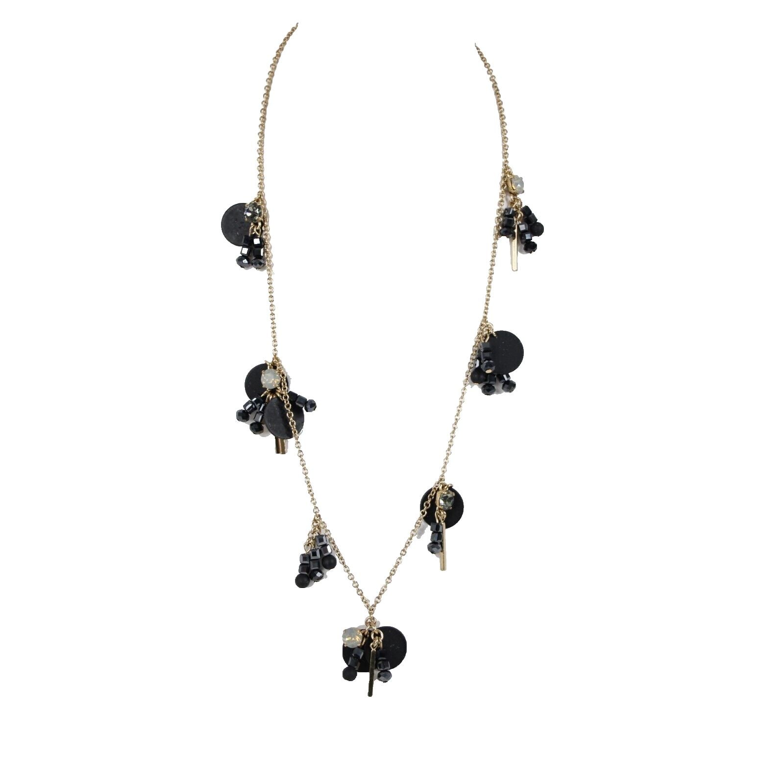 J Crew Goldtone Black Rhinestones Beaded Lobster Clasp 33" Ext 2" Chain Necklace