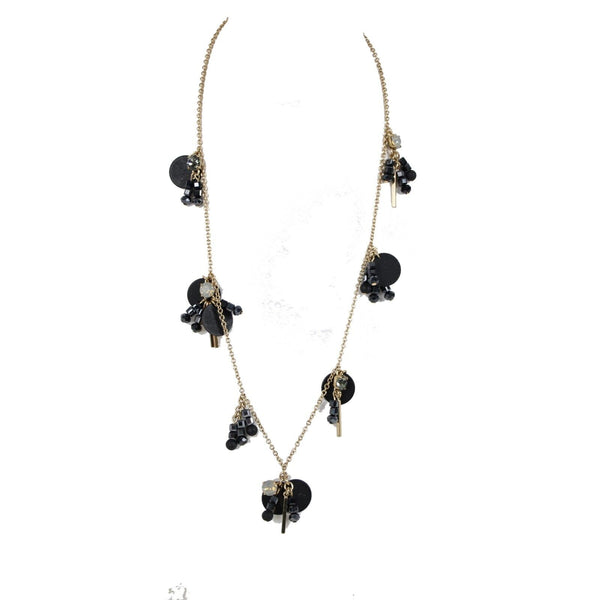 J Crew Goldtone Black Rhinestones Beaded Lobster Clasp 33" Ext 2" Chain Necklace