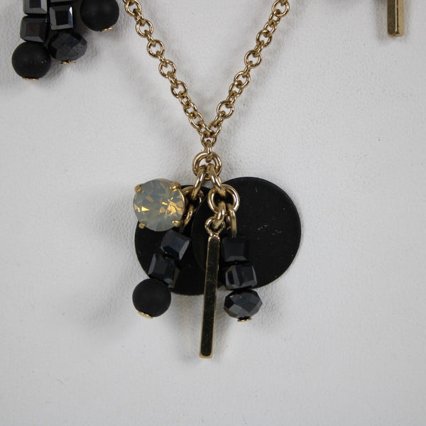 J Crew Goldtone Black Rhinestones Beaded Lobster Clasp 33" Ext 2" Chain Necklace