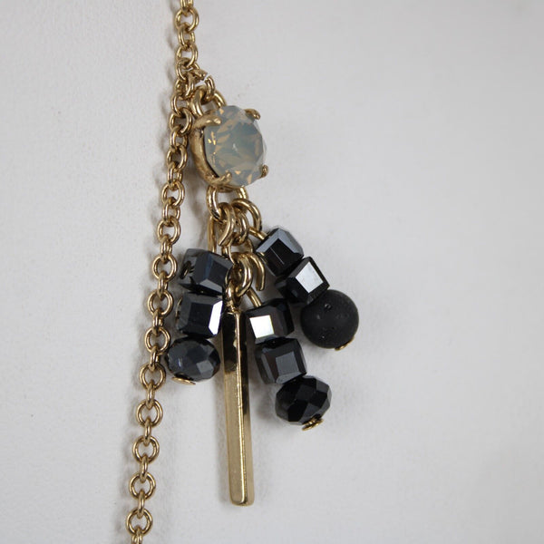 J Crew Goldtone Black Rhinestones Beaded Lobster Clasp 33" Ext 2" Chain Necklace